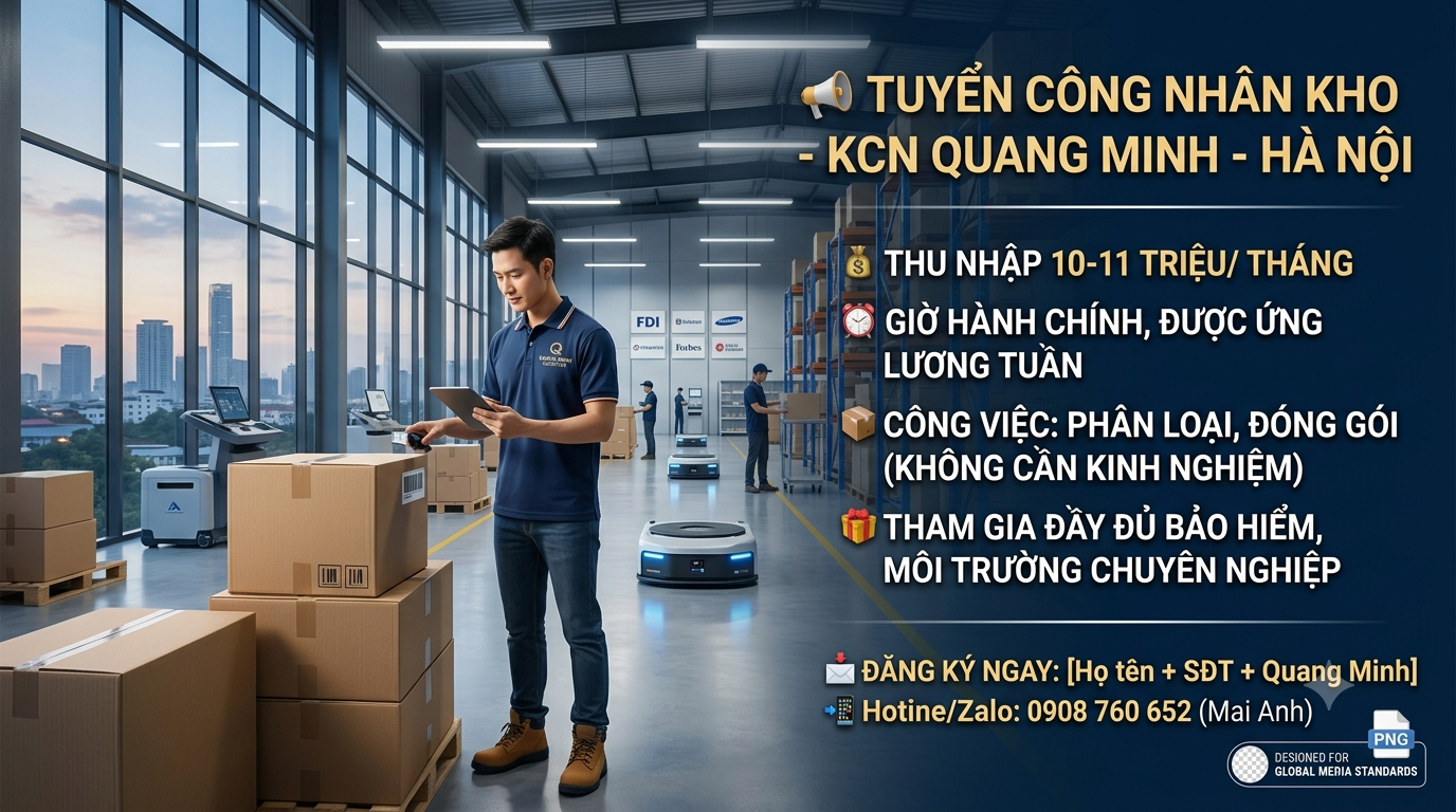 🔥 [KCN QUANG MINH – HÀ NỘI] TUYỂN GẤP CÔNG NHÂN KHO, LƯƠNG CAO