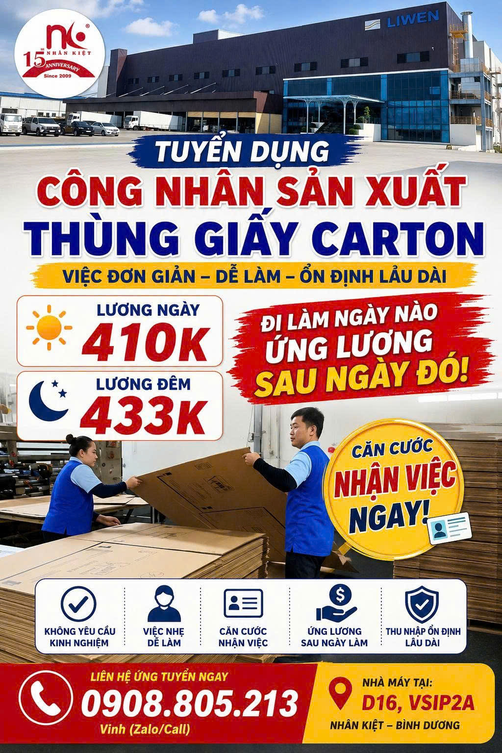 📢 Nhận Việc Ngay – Có Lương Trong Ngày 💸  Tuyển 50 Nam Sản Xuất Thùng Carton