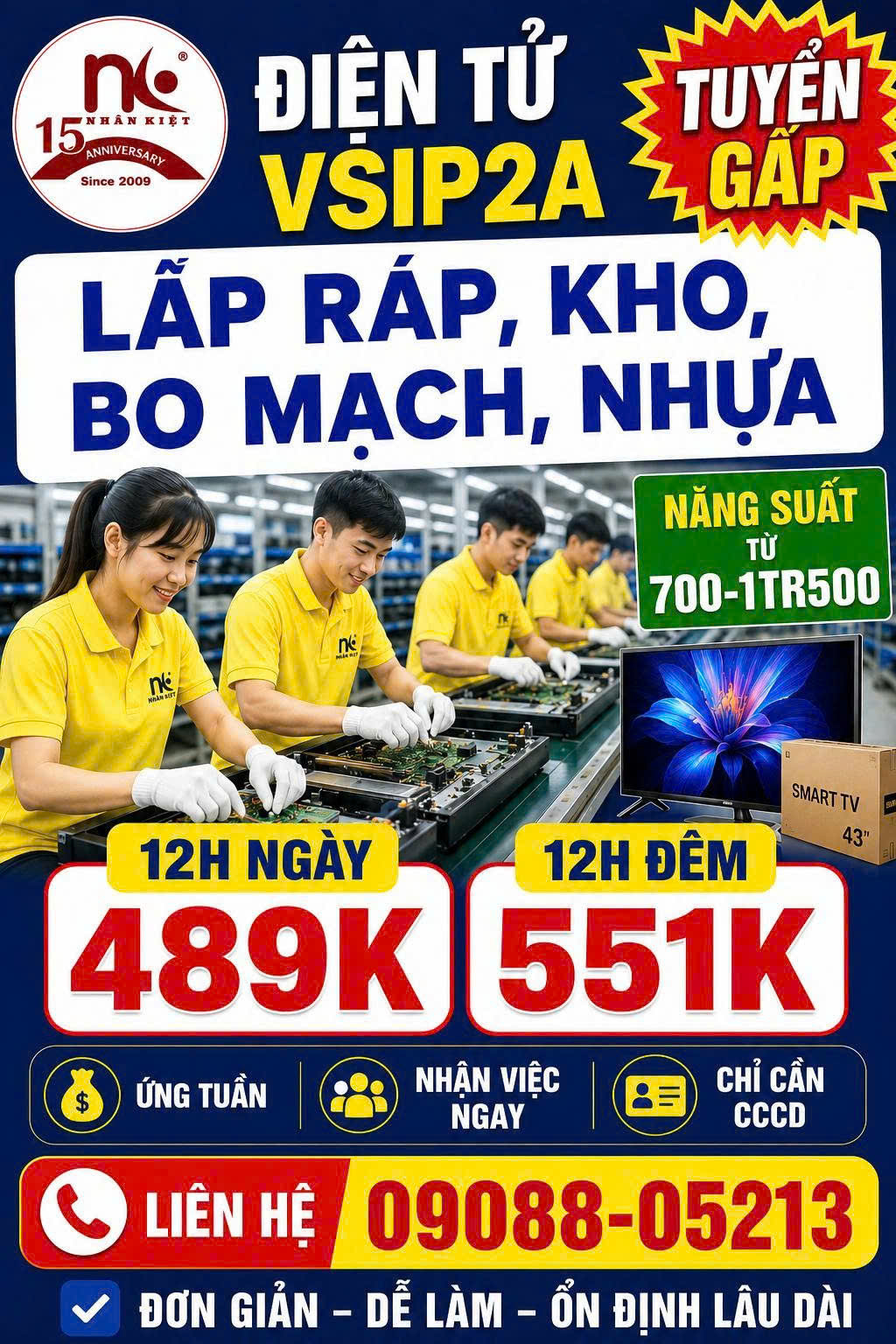 Nhân Kiệt Tuyển 100 LĐPT Làm Điện tử đường 32 vsip2a  lắp ráp, đóng gói TIVI 