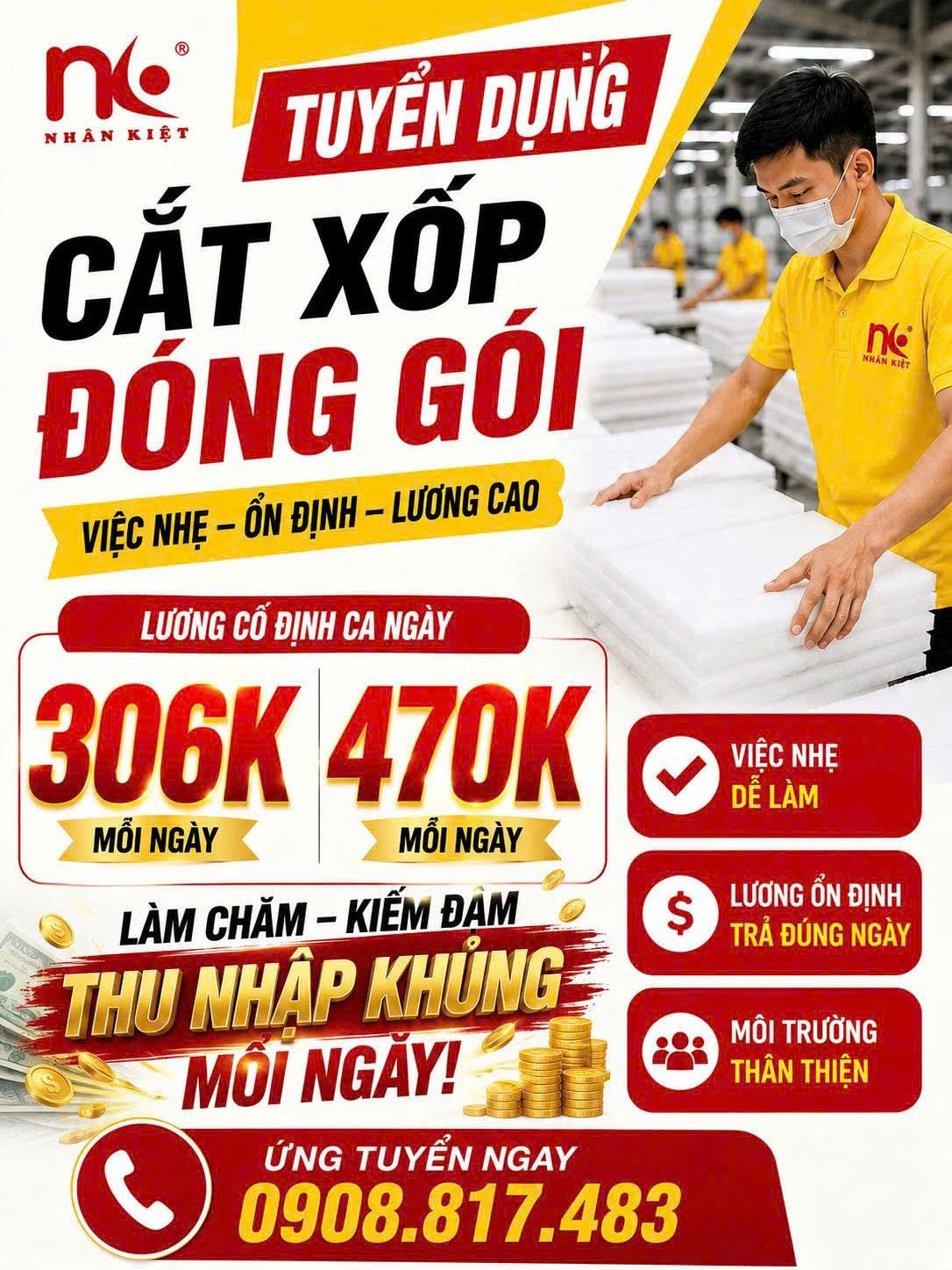 🔥 TUYỂN DỤNG CẮT TẤM XỐP – VIỆC NHẸ, CỐ ĐỊNH CA NGÀY  🔥 NHẬN VIỆC NGAY – LƯƠNG TRONG NGÀY