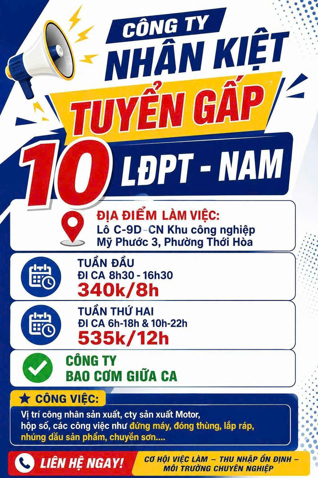 📣 CÔNG TY NHÂN KIỆT TUYỂN LĐPT - NAM 
