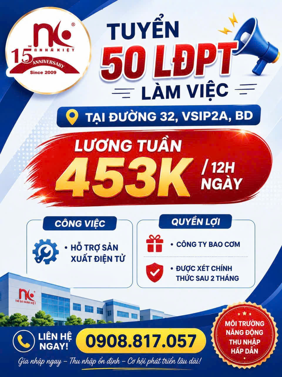 Nhân Kiệt Cần Tuyển 05 Nam LĐPT Làm Tại Đường 32 Vsip2A
