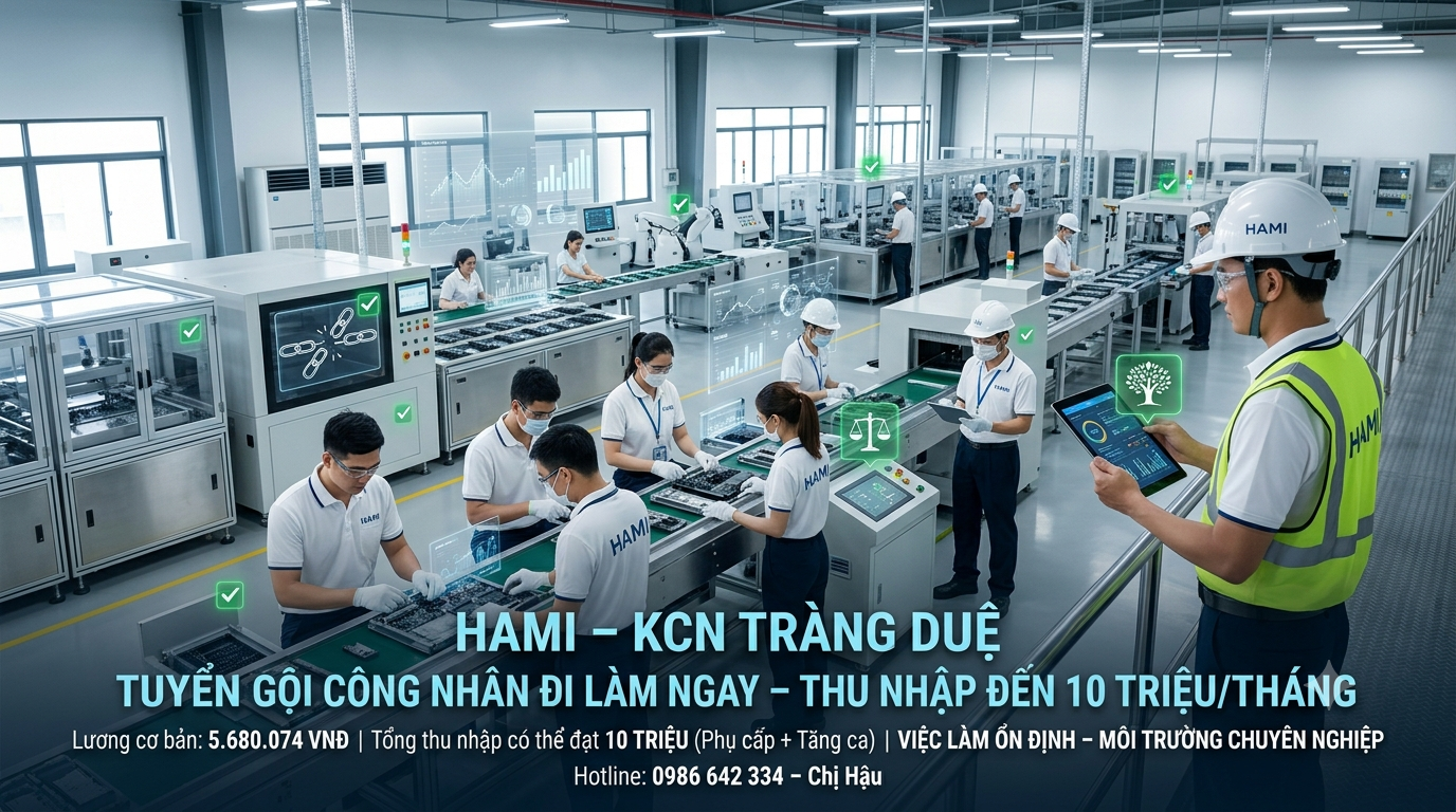 HAMI – KCN Tràng Duệ Tuyển Công Nhân Đi Làm Ngay – Thu Nhập Đến 10 Triệu/Tháng