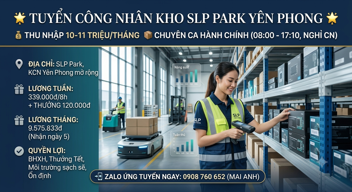 CƠ HỘI VIỆC LÀM CHUYÊN HÀNH CHÍNH LƯƠNG CAO TẠI KCN YÊN PHONG MỞ RỘNG