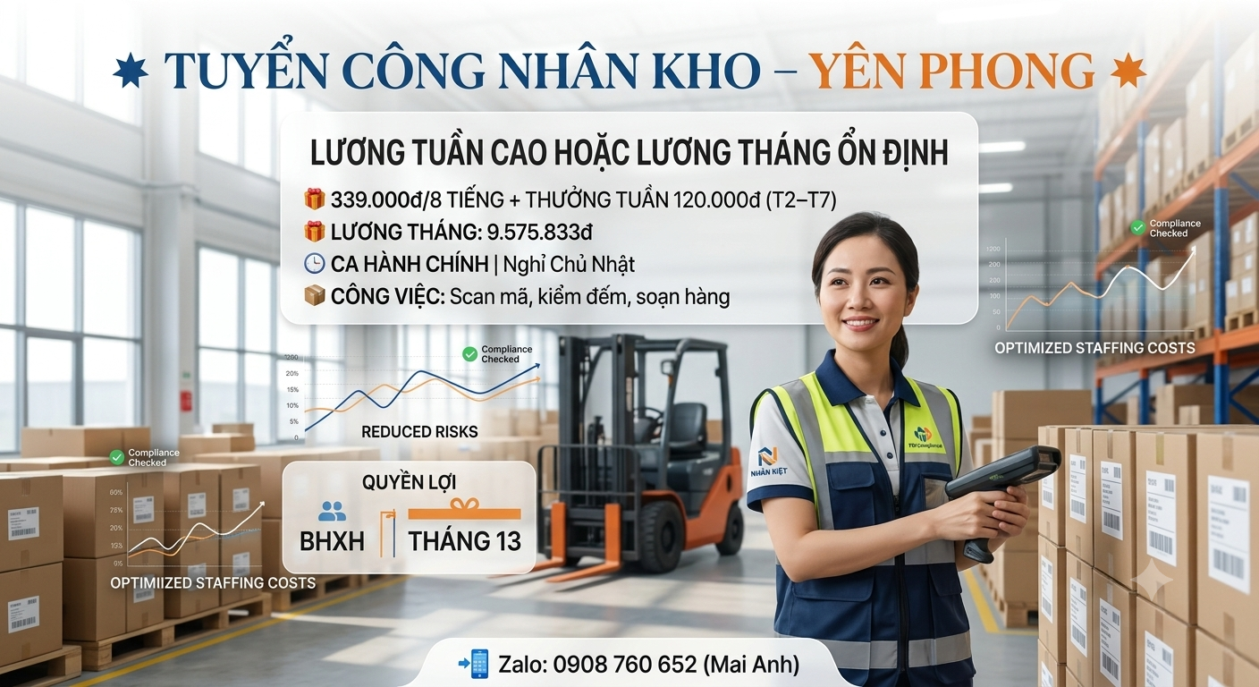 Tuyển Công nhân Kho tại SLP Park - KCN Yên Phong Mở Rộng