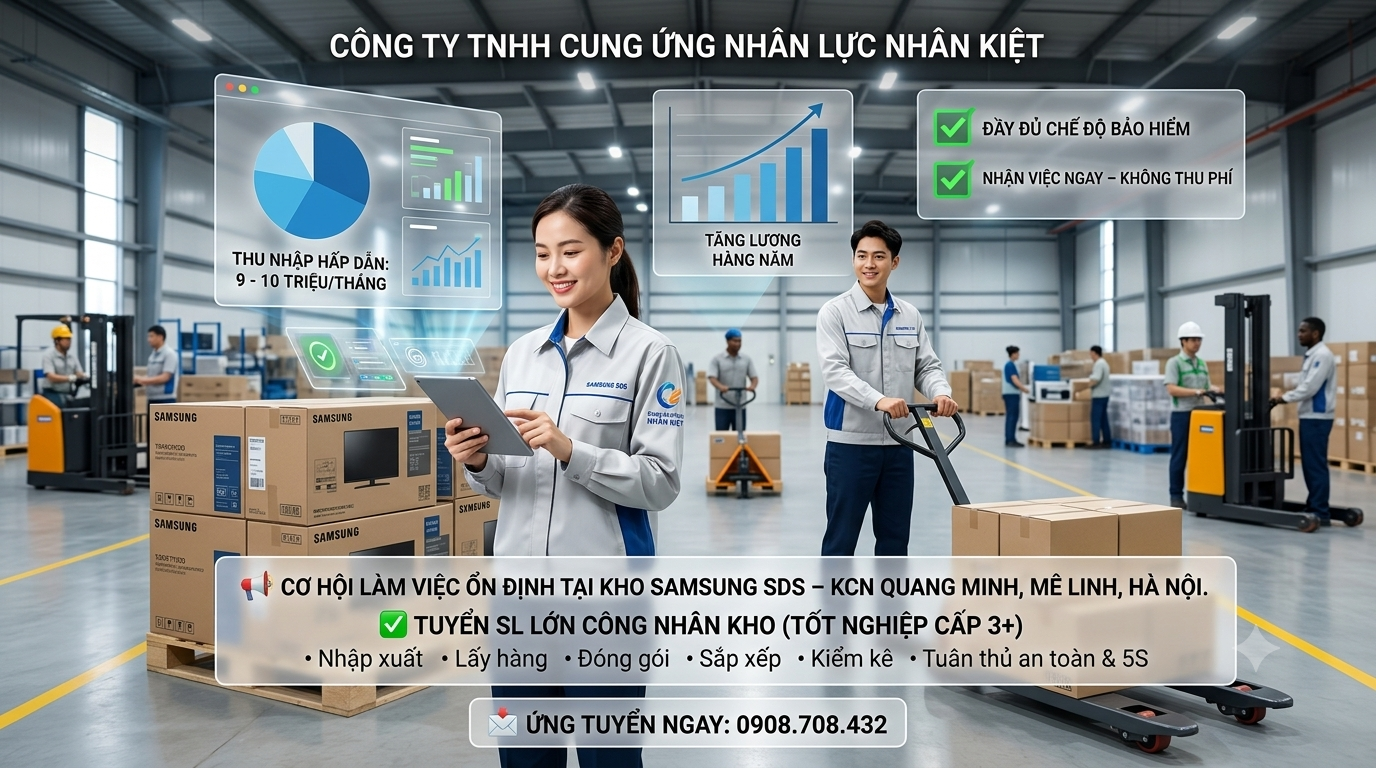 TUYỂN CÔNG NHÂN KHO SAMSUNG SDS KCN QUANG MINH, MÊ LINH, HÀ NỘI 
