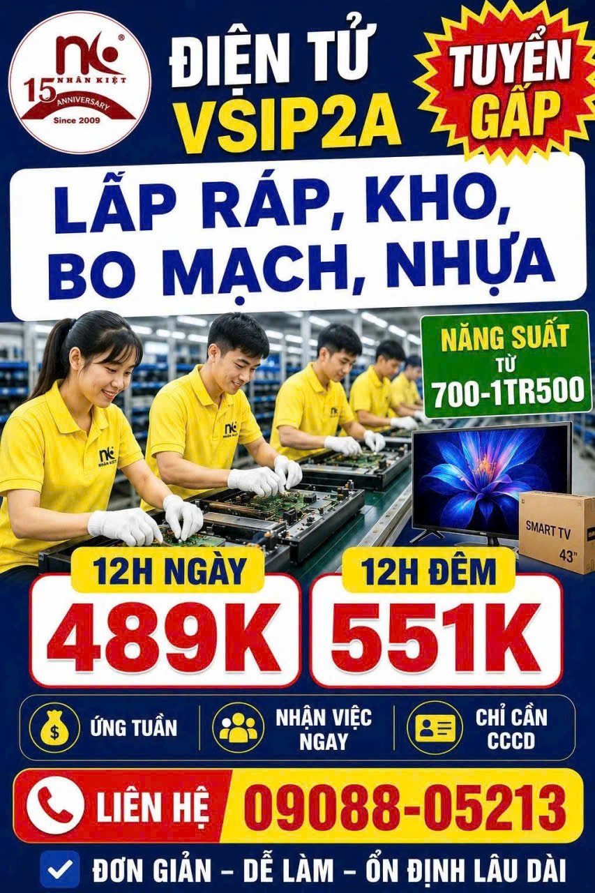 Nhân Kiệt Tuyển 100 LĐPT  Làm Tại Đường 32 Vsip2A