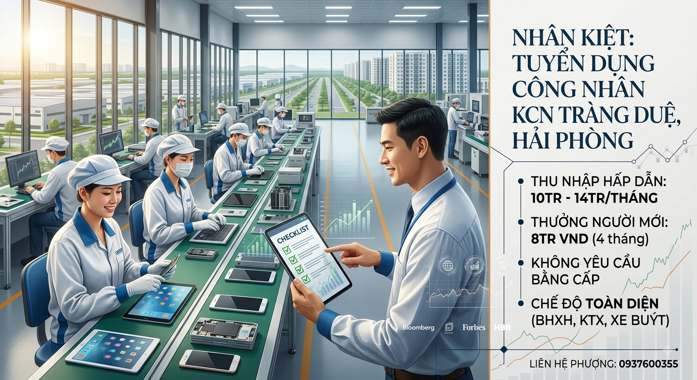 NHÂN KIỆT TUYỂN 1.000 LAO ĐỘNG LÀM VIỆC TẠI LG DISPLAY HẢI PHÒNG – KHÔNG YÊU CẦU BẰNG CẤP, THU NHẬP ĐẾN 14 TRIỆU ĐỒNG/THÁNG