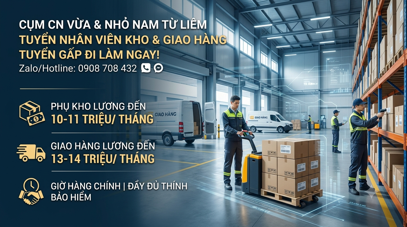 [NAM TỪ LIÊM – HÀ NỘI] TUYỂN NHÂN VIÊN KHO & GIAO HÀNG – CÔNG VIỆC ỔN ĐỊNH – ĐI LÀM NGAY