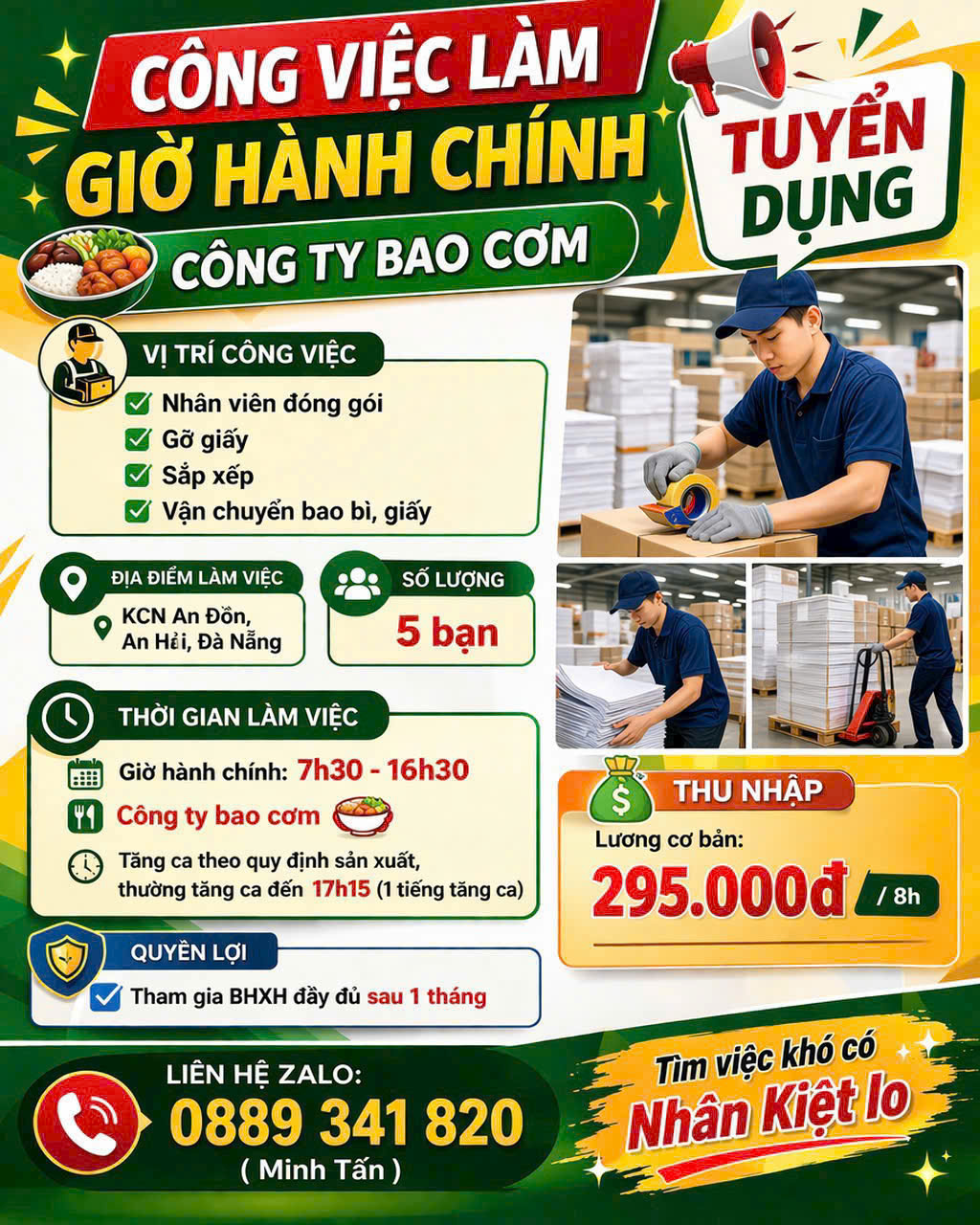Tuyển dụng nhân viên đóng gói sản phẩm tại KCN An Đồn, An Hải, Đà Nẵng