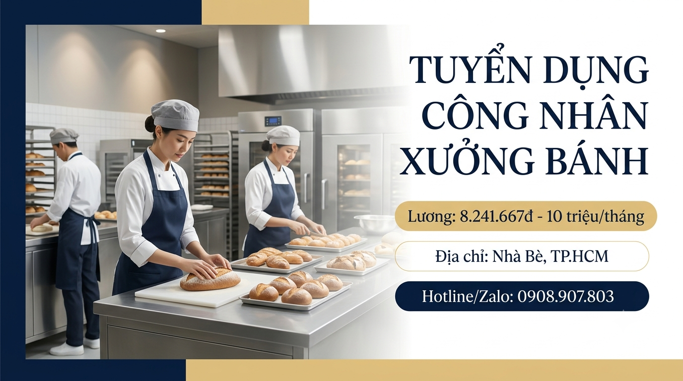 CẦN GẤP CÔNG NHÂN XƯỞNG BÁNH NHÀ BÈ - THU NHẬP 9-10 TRIỆU/ THÁNG
