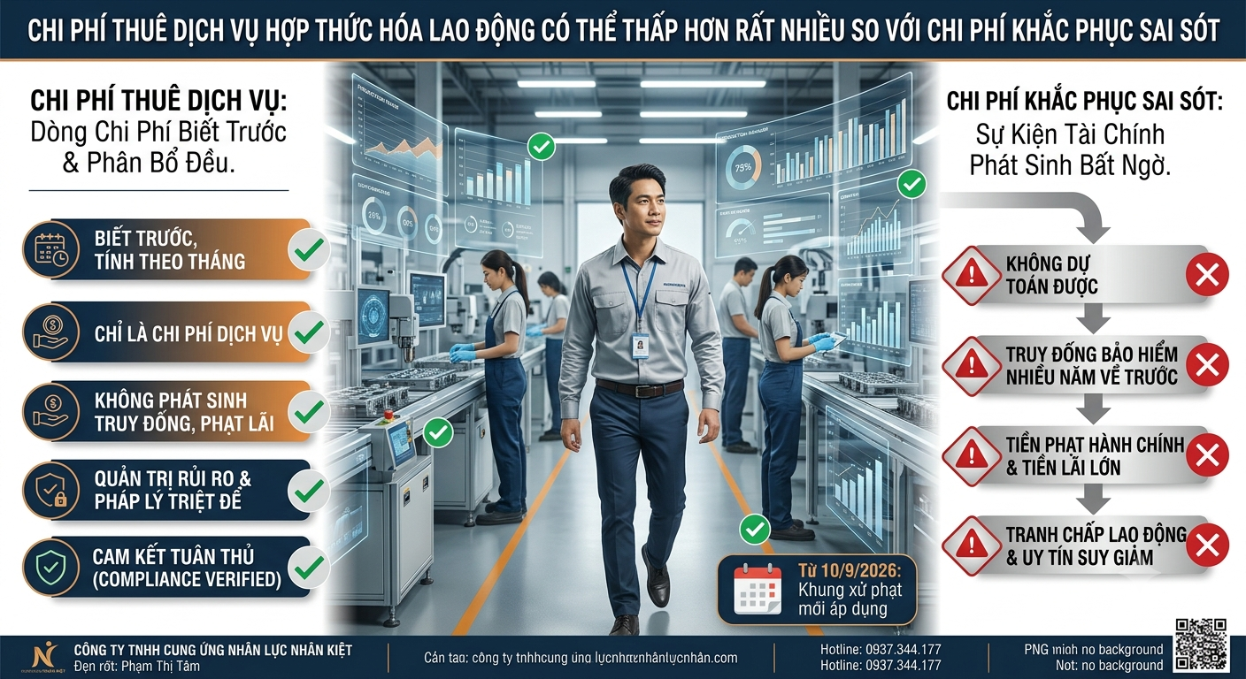 CHI PHÍ THUÊ DỊCH VỤ HỢP THỨC HÓA LAO ĐỘNG CÓ THỂ THẤP HƠN RẤT NHIỀU SO VỚI CHI PHÍ KHẮC PHỤC SAI SÓT