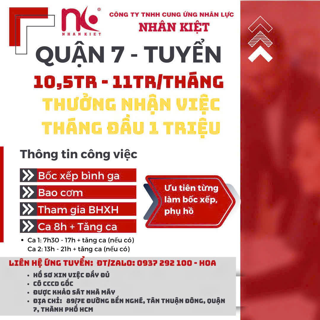 TUYỂN DỤNG BỐC XẾP KHU VỰC Q7 - HCM