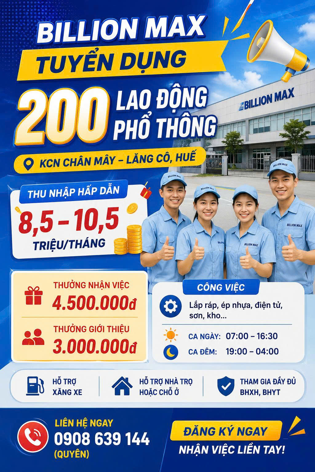 TUYỂN DỤNG SỐ LƯỢNG LỚN NHÂN VIÊN SẢN XUẤT TẠI CHÂN MÂY - HUẾ